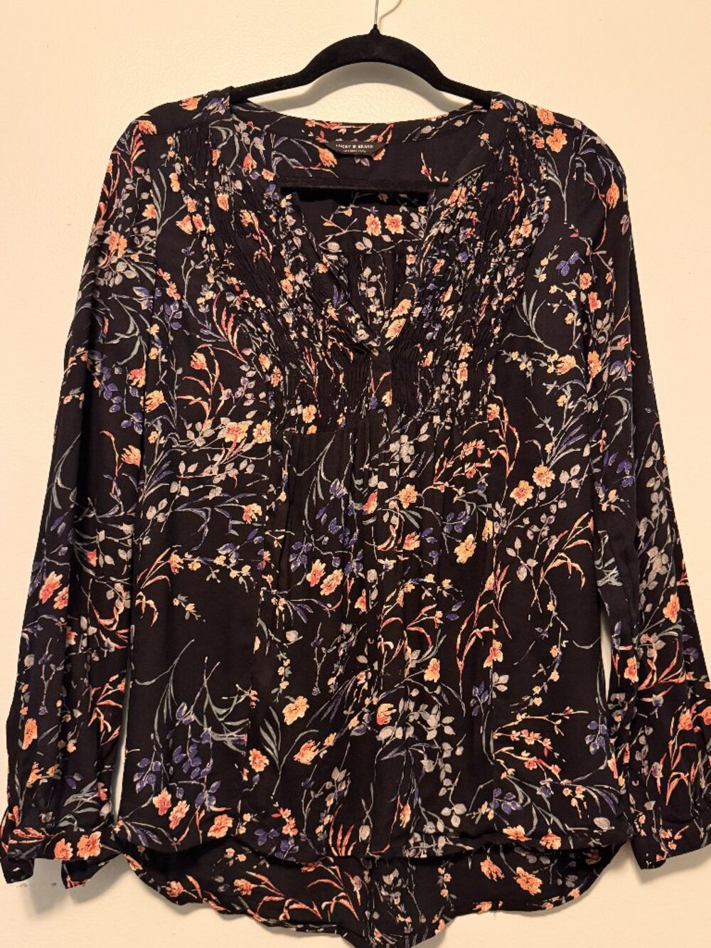 Lucky Brand Floral Boho Revival Blouse – Navy Multi – Size Small - JK0483